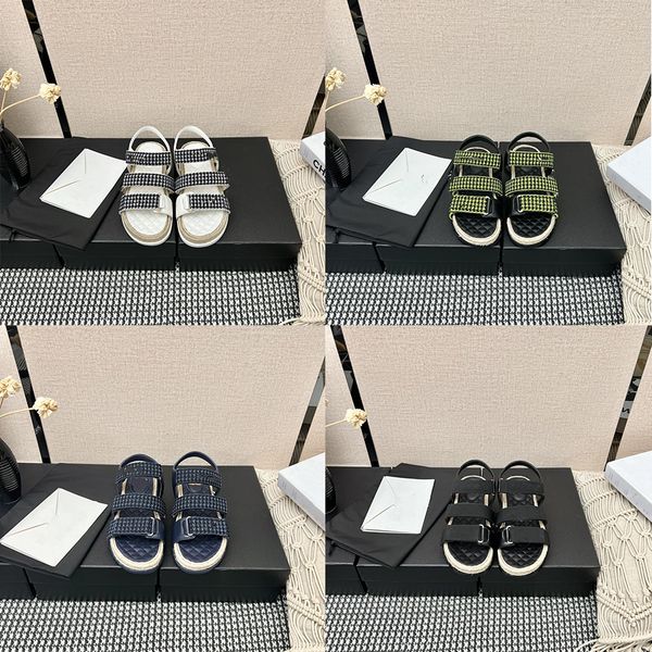 

designer sandals mini double rubber sandals women fashion slides hook loop flat mule platform shoes adjustable buckle shoe, Black