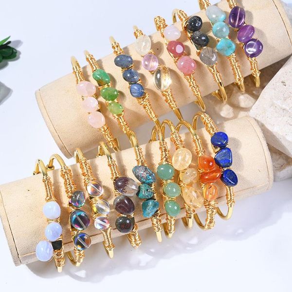 

bangle natural open gold wire wrap crystal moon mujer jewelry bracelet for women pulsera hombre, Black