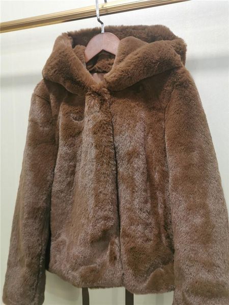 

women's fur & faux women winter plush coat warm clothes french brand long-sleeved hooded female, Black