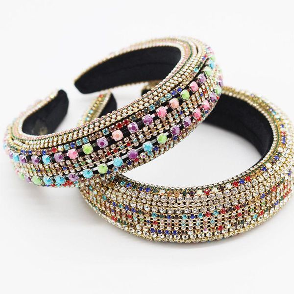 

european baroque hair hoop luxury rhinestone wide side headband female headwear decorations accessories gifts clips & barrettes, Golden;silver