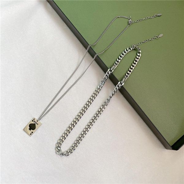 

pendant necklaces origin summer heart coin necklace multi-layer chain playing card charm for women exquisite metal jewelry, Silver