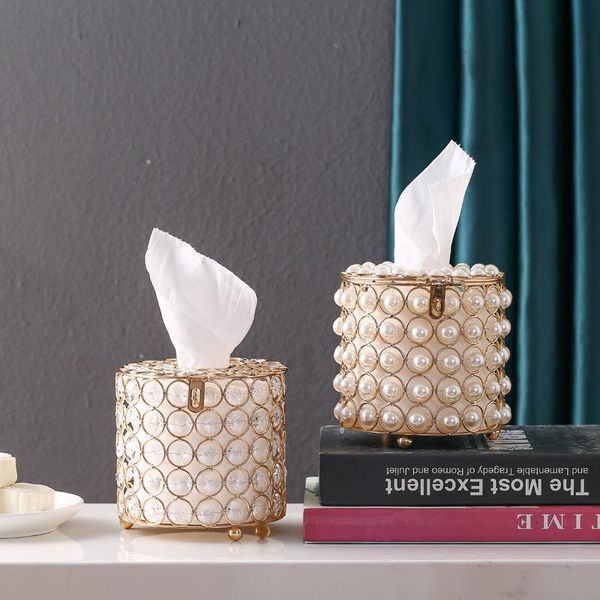 

creative pearl crystal design home living room tissue box toilet paper tube round pumping luxury table accessories zh269 boxes & napkins