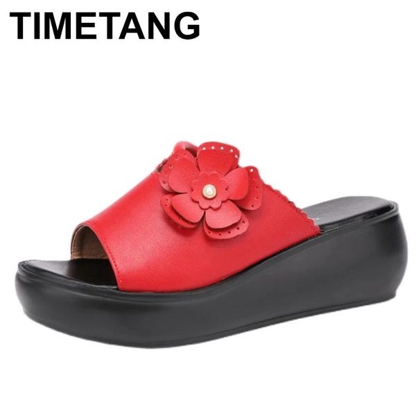 

slippers timetang fashion summer shoes big size women outside flat platform medium heels female slides open toe for, Black