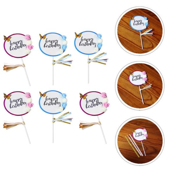 

6pcs birthday rose butterfly design cake decorations party cupcake ers gift wrap