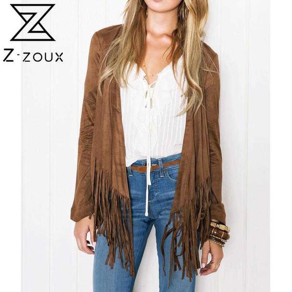 

women coat long sleeve jacket fashion tassel cardigan loose casual woman all match ladies jackets autumn 210524, Black;brown