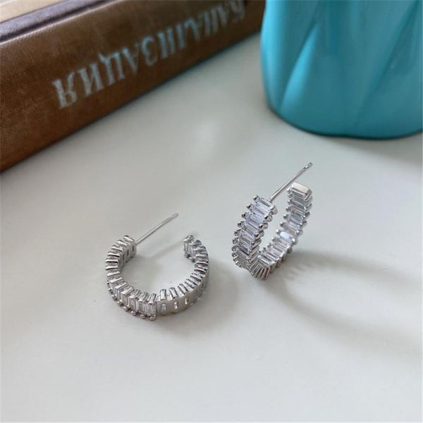 

other pofunuo real 925 sterling silver women c shape square zircon stud earrings original simple design luxury chic ear, Golden;silver