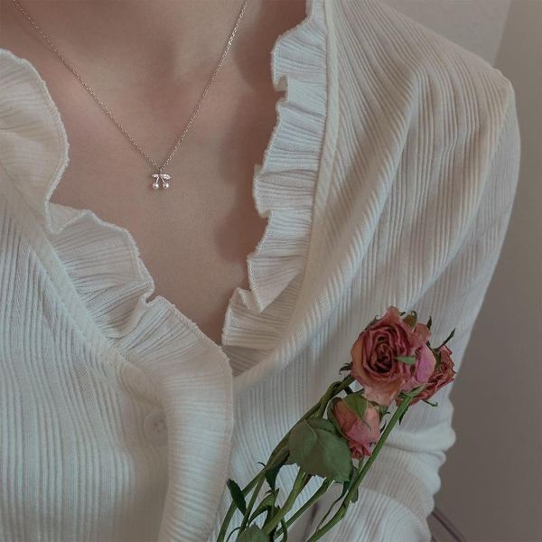 

chains pearl cherry necklace exquisite, small, sweet and fresh design sense sen series female clavicle chain korean version, Silver