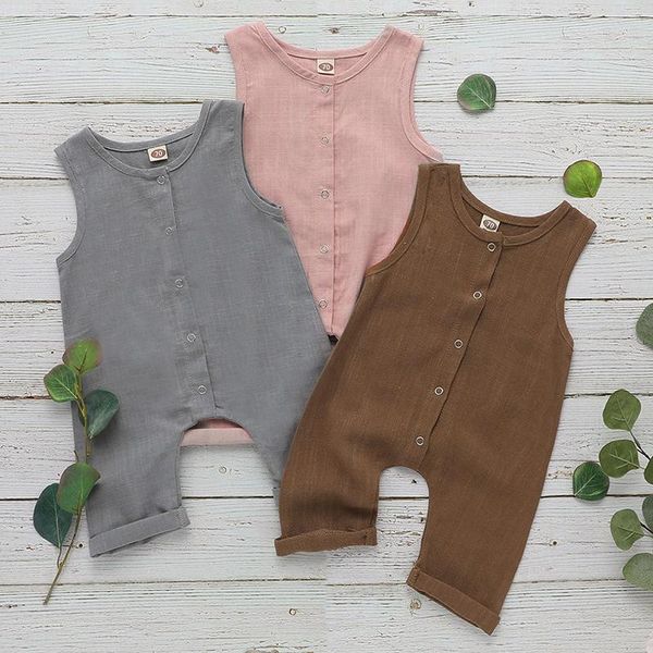 

summer solid rompers born infant baby girl boy outfit cotton romper jumpsuit kids ropa sleevless casual clothes jumpsuits, Blue