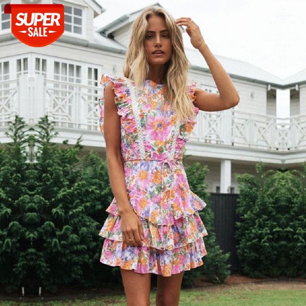

2021 boho floral dress bikini cover-ups ruffle babydoll summer beach tunic women wear swim suit cover up a840 #2p1j, Black;gray