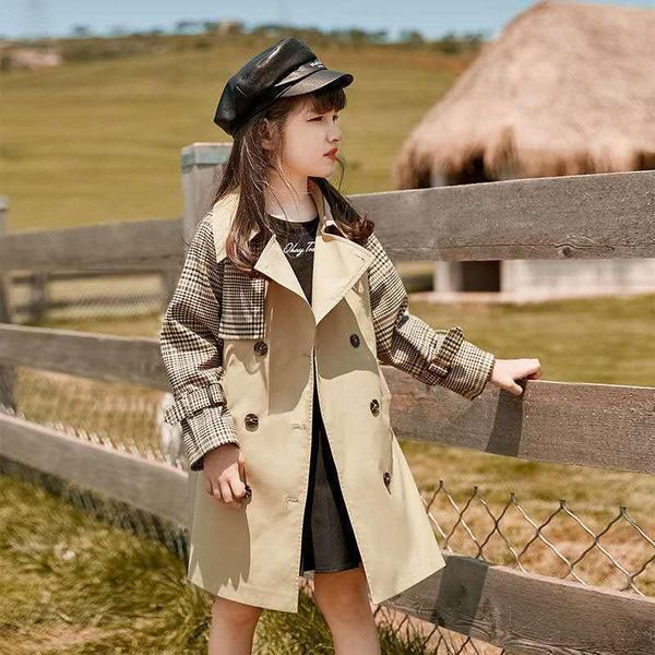 

jackets girls long jacket plaid sleeve girl coats kids casual style childrens' spring autumn clothing 6 8 10 12 14 years, Blue;gray