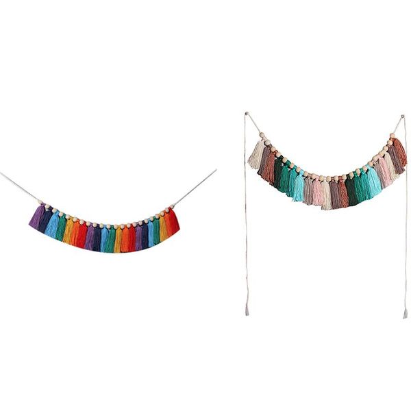 

tapestries nordic macrame rainbow rope woven tassel wall hanging tapestry 10x210cm ornaments girls room nursery decoration