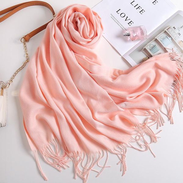 

scarves 2021 winter women scarf thin shawls and wraps lady long solid hijab stoles cashmere pashmina autumn head, Blue;gray