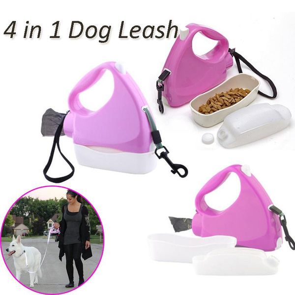 

dog collars & leashes 4 in 1 retractable leash 3m multifunctional pet lead traction rope with bowl bottle garbage bag automatic walking