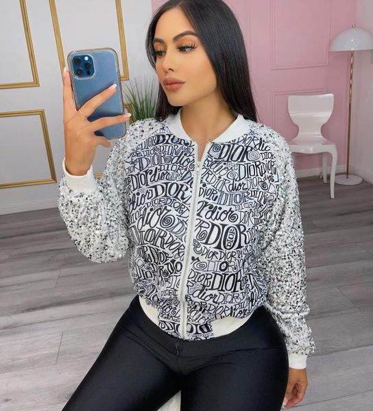 

women's jackets jacket2021 light cooked wind printing with sequins casual all-match long-sleeved jacket, Black;brown