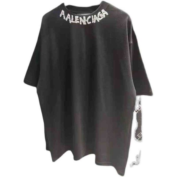 

designer t-shirts balencaigas's men's sweaters hoodie 2022ss summer paris graffiti hand-painted neckline letter b home loose short, White;black
