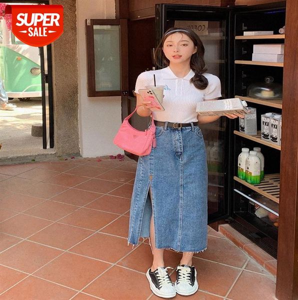 

net red blue denim split skirt women high waist slim long with legs #tt6w, Black;gray