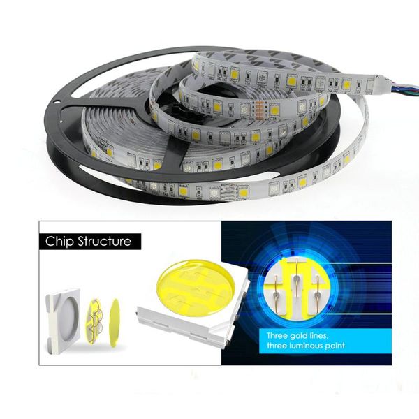 

strip rgbw dc 12v / 24v flexible led light rgb + white warm 60 led/m 5m/lot. strips