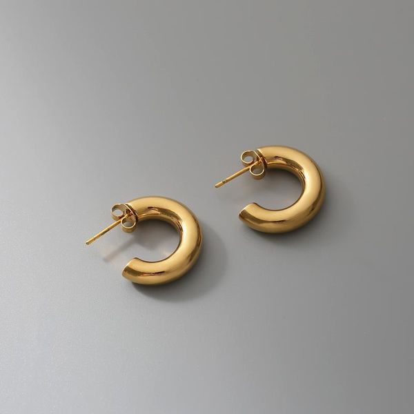 

hoop & huggie 2021 moon shape titanium steel earrings tarnish jewelry stainless basic loop earring for lady, Golden;silver