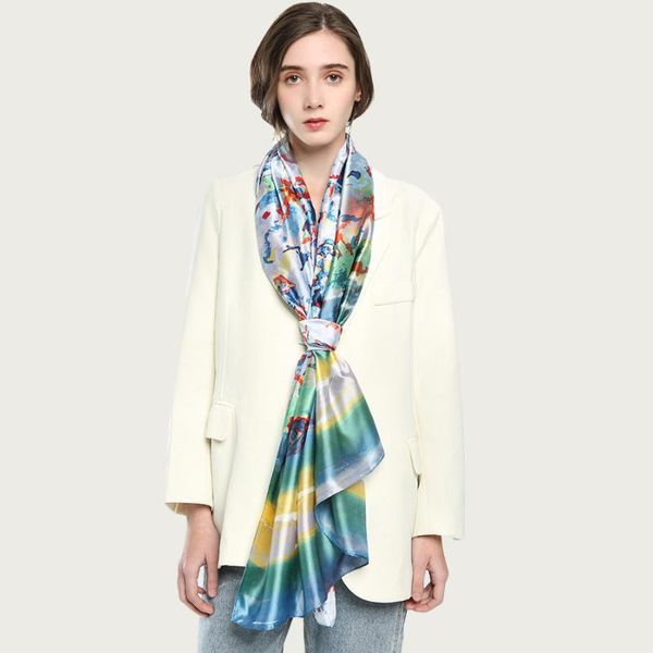 

scarves luxury print silk shawl scarf bright pattern soft neck stylish design stole [5026], Blue;gray
