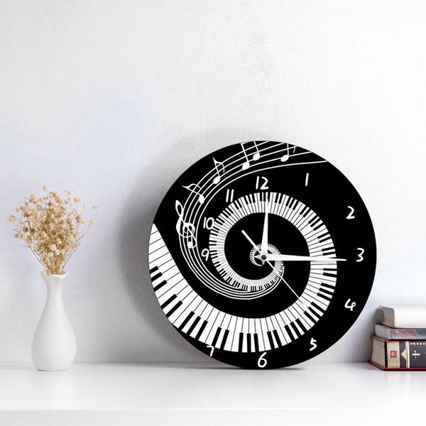 

elegant piano key clock music notes wave round modern wall without battery black white acrylic clocks