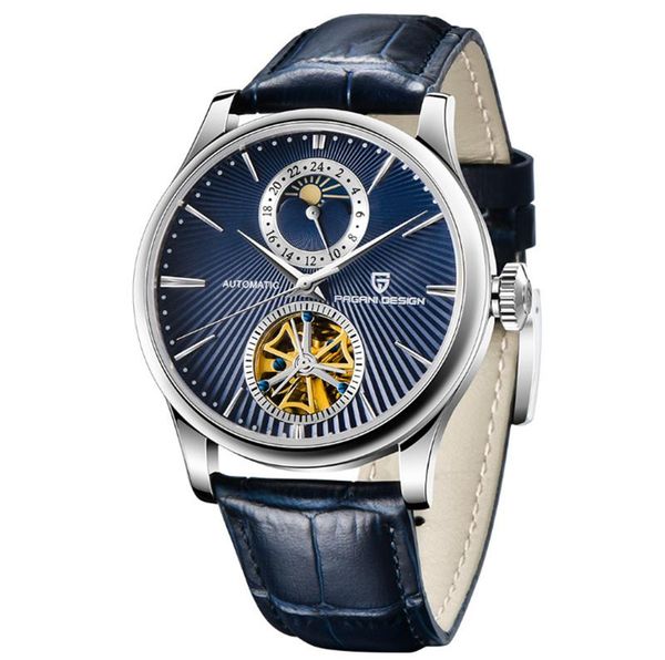 

wristwatches famous business sapphire crystal men's watch automatic mechanical self wind full steel case blue casual male clock a391, Slivery;brown