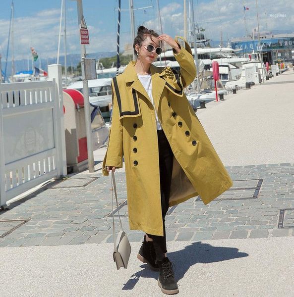 

women's trench coats spring autumn trenchcoat women clothes 2021 shawl patchwork coat female luxury long england elegant button overcoa, Tan;black