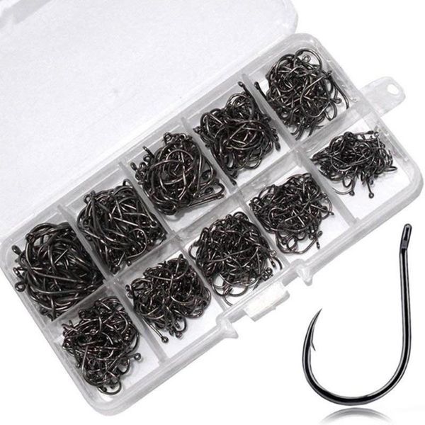 

500pcs fishing hooks set carbon steel single circle fishhook jip barbed carp sea tackle accessories