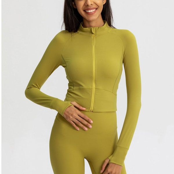 

yoga outfit nylon slim fits close to the body running jacket women thumbholes cuffins fabric quick-dry gym fitness coat top