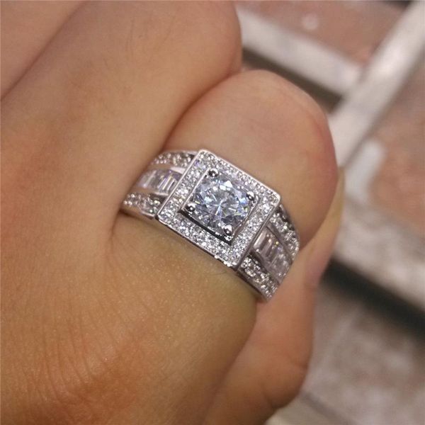 Eheringe Vintage Bling Kristall gefüllt Silber Farbe für Männer Modeschmuck Geschenk Ringgröße 5-12