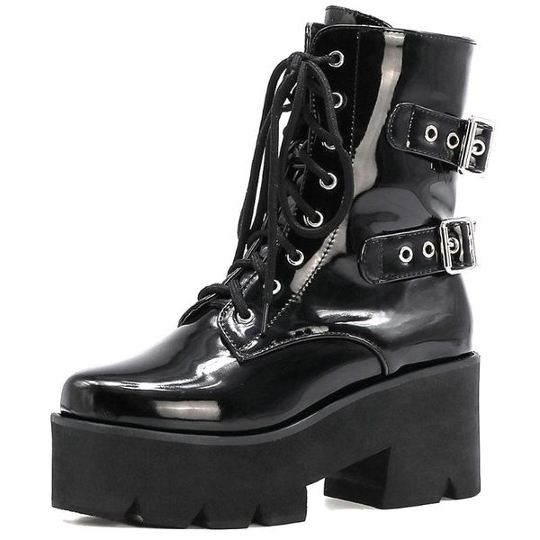 

boots brand 2021 chunky heels platform cool buckles black gothic style ankle shoes women