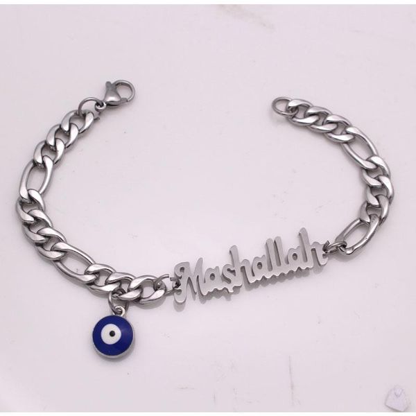 

link, chain islam muslim mashallah turkey evil eye stainless steel bracelets, Black