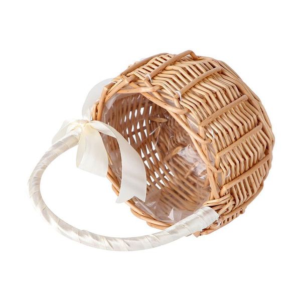 

storage baskets 1pc woven flower basket hand-held wedding party decorative gift kitchen container (khaki)