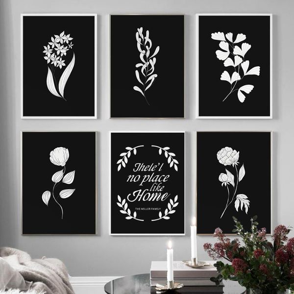 

paintings black and white rose flower leaves quotes nordic posters prints canvas painting wall art pictures for living room home decor