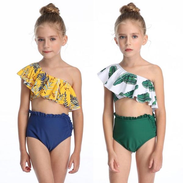

cute baby girls kids summer two pieces swimwear sweet children bikinis set beachwear 2021 lotus leaf swimsuits one-piece suits