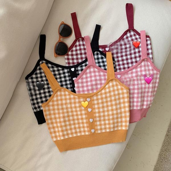

women's tanks & camis girl crop women plaid buttons spaghetti club slim knitting female tank ladies sleeveless solid simple, White