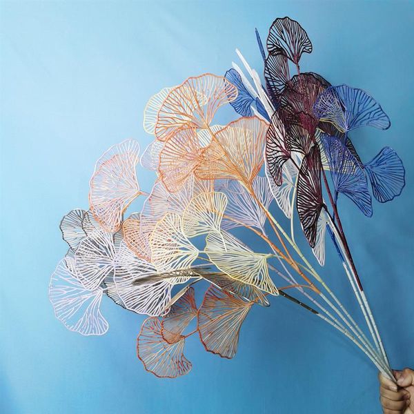 

3-fork fan leaf plastic gingko wedding decoration birthday room layout forest flower material soft dress simulation decorative flowers & wre