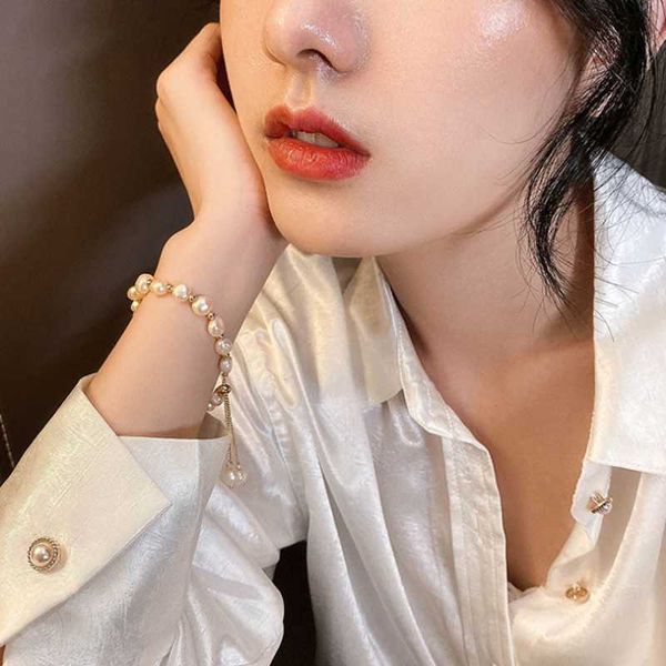 

fashion natural freshwater pearl bracelet for women fine classic style pink sliver adjustable beads bangles jewelry gift baroque link, chain, Black