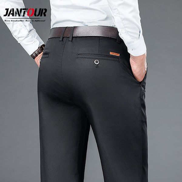 

jantour brand pants men casual long trousers male cotton straight khaki blue formal work pant men's big size 28-40 42, Black