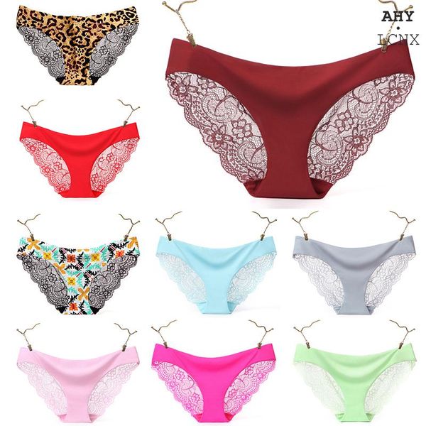 

large size fashion women's panties ice silk underwear women shorts lace low-rise soft briefs female lingerie, Black;pink