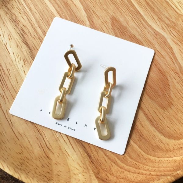 

s925 silver needle personality exaggerated matte chain studs temperament net red trend metal simple fashion earrings, Golden;silver