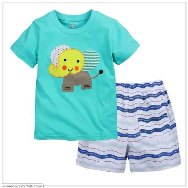 

blue elephant children clothes sets summer short sleeve t-shirt stripe pants suit baby boys clothing kids fashion outfits 210413, White