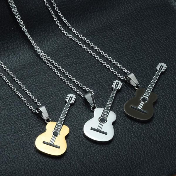 

pendant necklaces music stainless steel chain guitar necklace punk rock jewelry fashion women men accessories, Silver