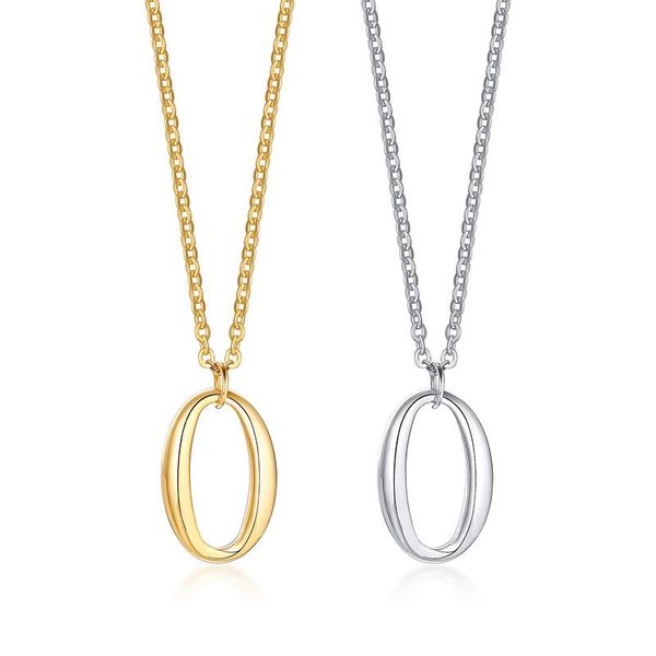 

pendant necklaces 2021 trendy stainless steel metal hollow oval golden o-letter temperament and simple necklace suitable for women, Silver