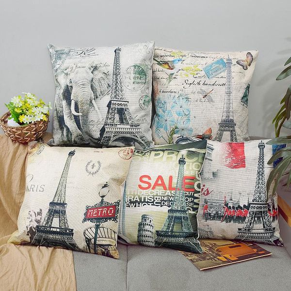 

eiffel tower cushion cover 45*45cm square cotton soft pillow cases flower bedroom sofa decorative covers almofada cushion/decorative