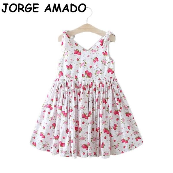 Vestidos da menina de flor bebê floral morango v neck de algodão de algodão roupas e17131 210610