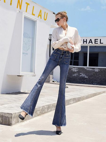 

fashion long jeans pants women big flare trousers plus size 25-30 denim autumn spring women's, Blue