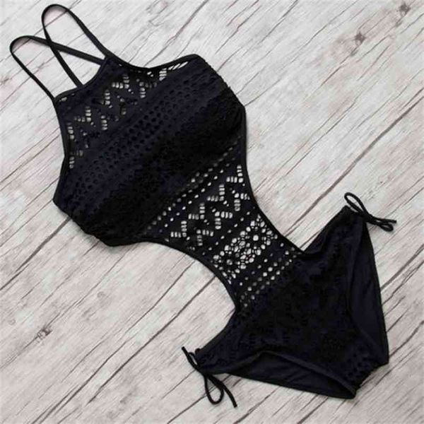

swimsuit backless halter beach swimwear crochet bikini bathing suit black swimming for women 210702, White;black