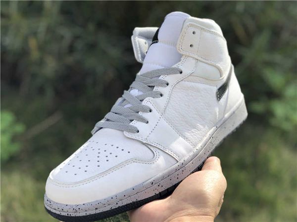 

genuine jumpman 1 men's basketball shoes splashed ink white cement color matching sports shoelaces shoebox full size 40--466ynt