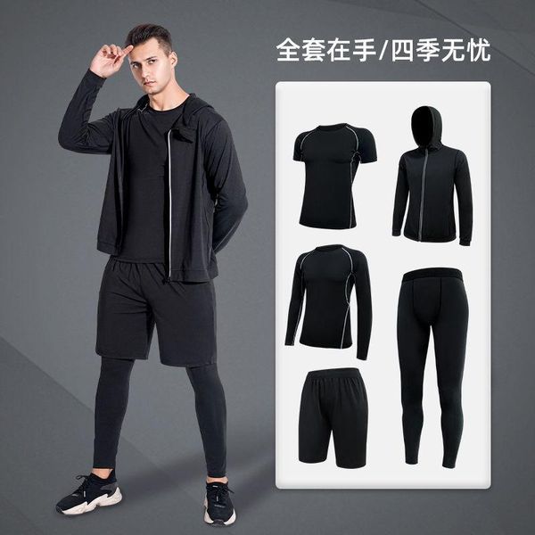 

men's tracksuits 5 pcs/set sweatshirt tracksuit gym fitness compression sports suit clothes running jogging exercise workout tights, Gray