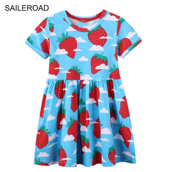 Saileroad Baby Girls Летнее платье Детская одежда Vestidos Princess Платье с клубникой Короткие рукава Дети Повседневные Платья Q0716